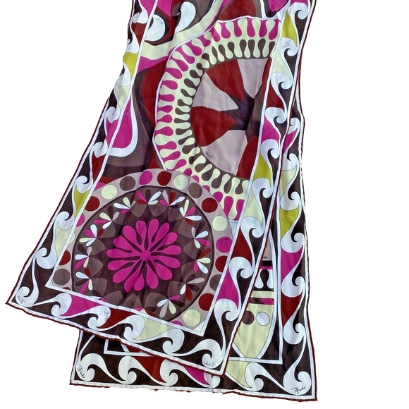 Vintage Emilio Pucci Fuilio Silk Scarf Mod Psychedelic Floral Print Pinks Greens - Picture 1 of 14